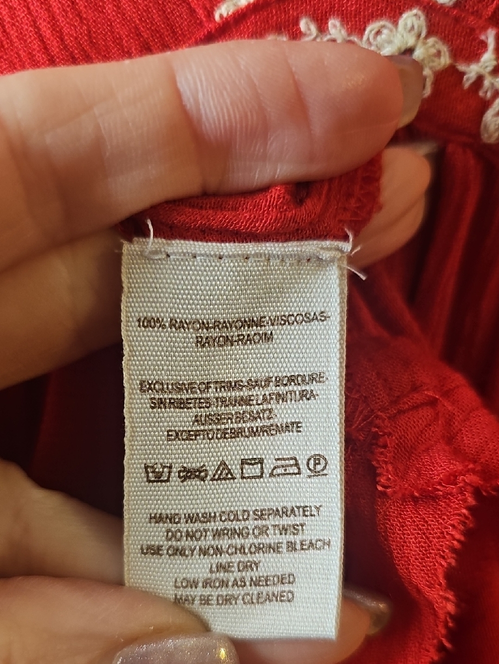 Free People Red Diamond Floral Cream Embroidered Boho Top Tunic Sz Large WT136 - Picture 8 of 9